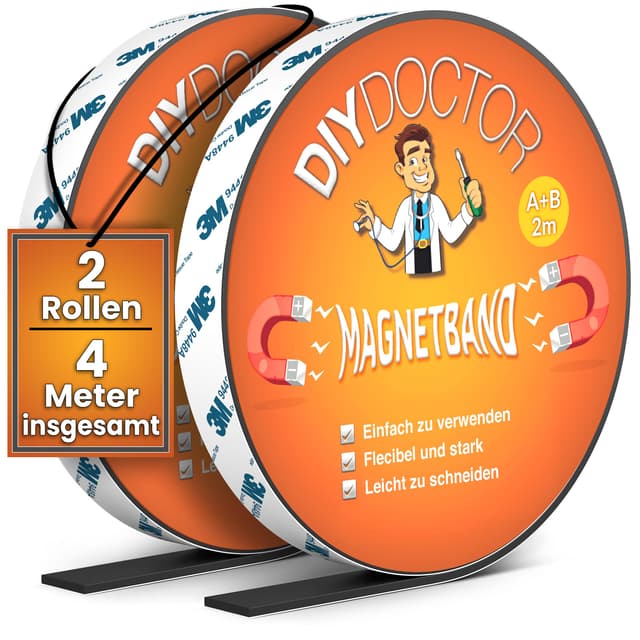 DIY Doctor Magnetband für Fliegengitter (4 m) – Selbstklebend mit 2 m + 2 m A+B Polarität – Zuschneidbares, dünnes Magnetband für DIY-Arbeiten 2M