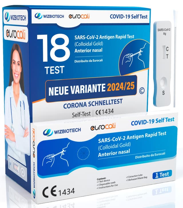 18x Corona Schnelltest Neue Variante 2025 Test Covid-19 Selbsttest Nasales Antigentest auf SARS-CoV-2 für zu Hause zur Eigenanwendung - 18 Stück Einzelverpackt