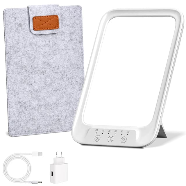 NIKYJM Tageslichtlampe 20000 Lux, Lichttherapielampe mit 3 Farbtemperaturen, 10 Helligkeitsstufen und 6 Timer, UV-freie LED Lichttherapielampe Tageslicht, Weiß
