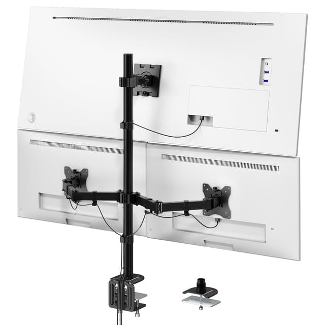 Monitor Halterung 3-Monitore für Max up to 1x49'' und 2x32'' Bildschirm, 80cm Stange Monitor Tischhalterung, Schwenkbar Neigbar Höhenverstellbar, VESA 75x75/100x100, Schwarz