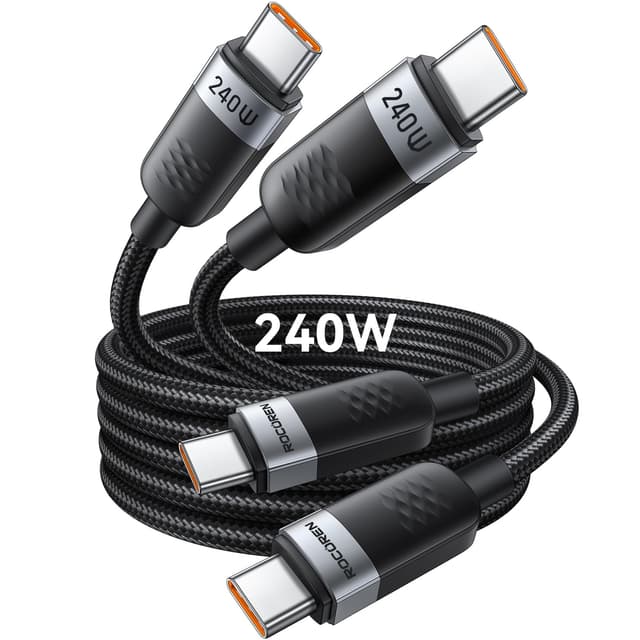 Rocoren USB C Kabel 240W, [2Pack 2m] PD Schnellladekabel USB C auf USB C, Nylon Geflochten USB C Kabel für Handy iPhone 16 15 Pro Max Samsung Galaxy S25 S24 S23 Ultra Pixel 7 iPad MacBook Pro Air