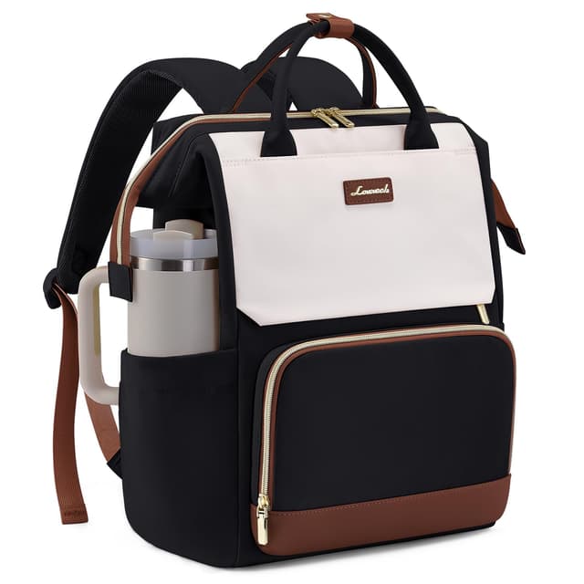 LOVEVOOK Rucksack Damen 15,6 Zoll Laptop Schulrucksack Teenager Mit Großer Trinkflaschentasche Schultasche Elegant Travel Backpack Women Uni School Bag Tagesrucksäcke Wasserdicht für Reise Schule Work 15.6 Zoll Beige Schwarz Braun