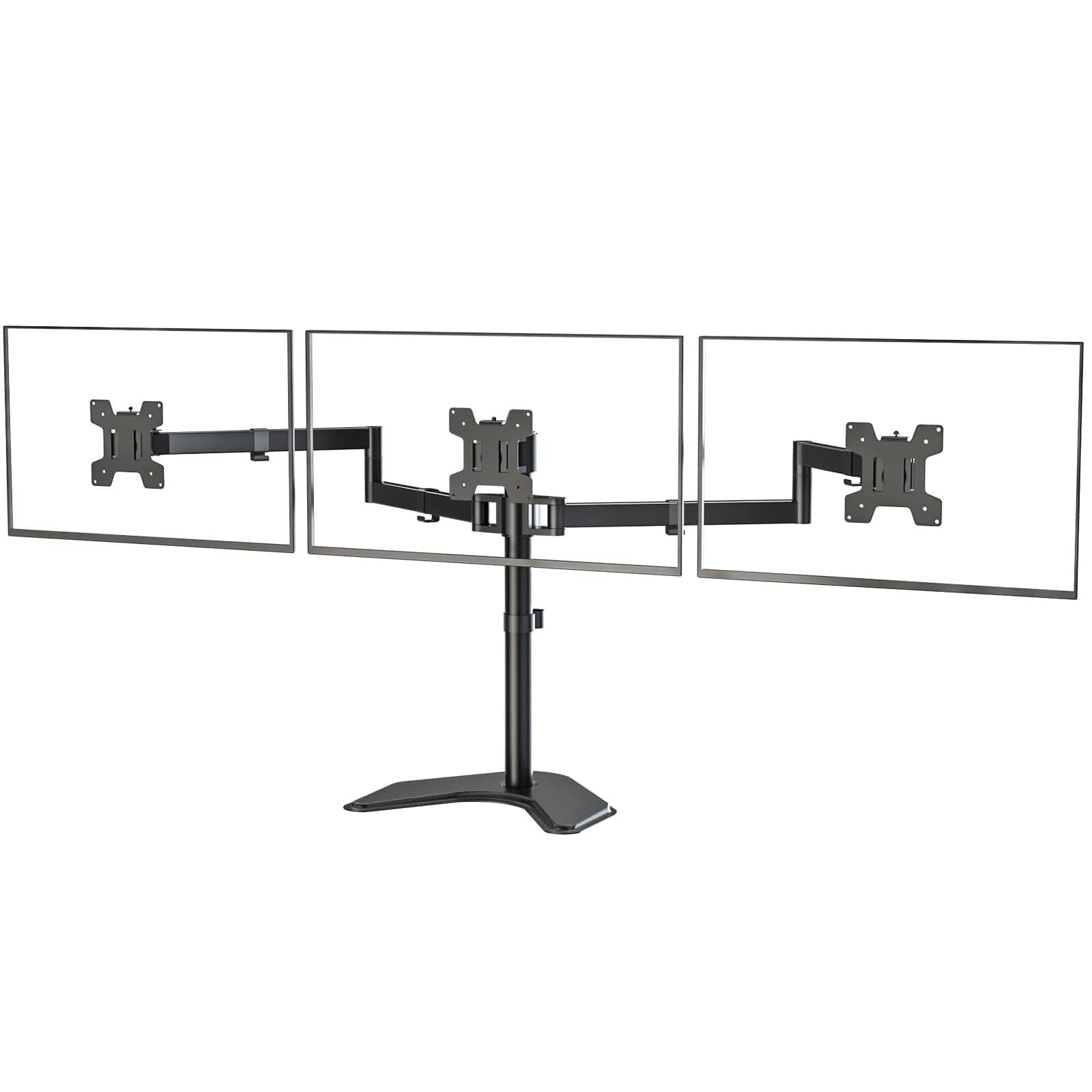 WALI Monitor Halterung 3 Monitore für bis 27 Zoll Bildschirme,Voll Verstellbare Tischhalterung, Bildschirmhalterung 3 Monitore 10 kg Tragkraft pro Arm,VESA 75/100 mm (MF003),Schwarz Dreiarmiger Monitorständer