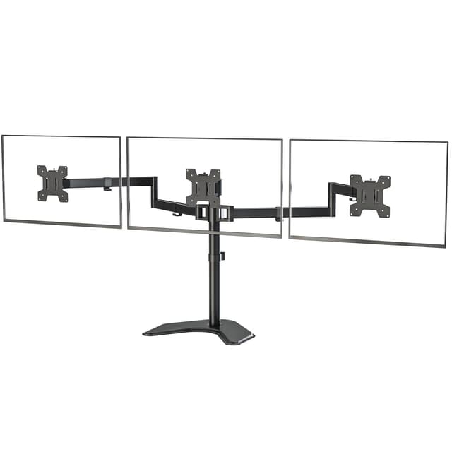 WALI Monitor Halterung 3 Monitore für bis 27 Zoll Bildschirme,Voll Verstellbare Tischhalterung, Bildschirmhalterung 3 Monitore 10 kg Tragkraft pro Arm,VESA 75/100 mm (MF003),Schwarz Dreiarmiger Monitorständer