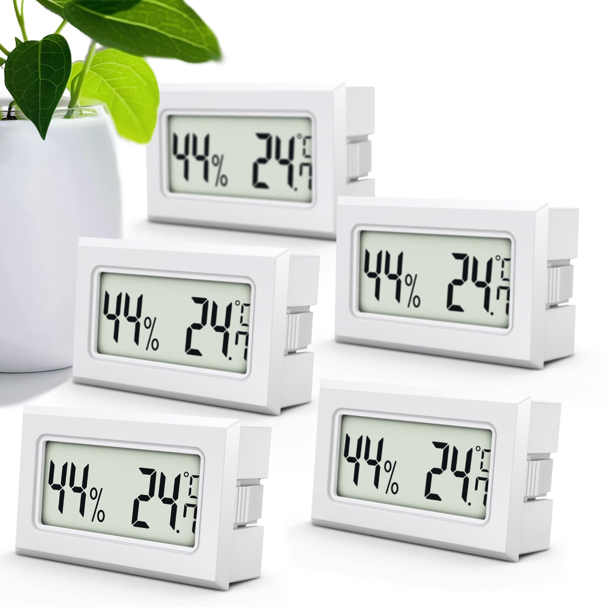 MAVORI® 5 x Thermo Hygrometer mini digital - 2 in 1 Temperatur und Luftfeuchtigkeitsmesser - Mini Thermometer und Hydrometer Feuchtigkeit digital - präzise Messwerte - inkl. Batterien 5 Stück Weiß