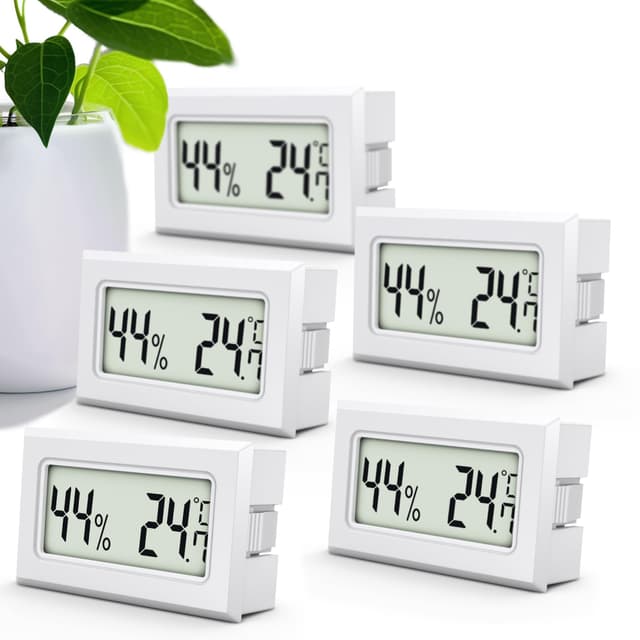 MAVORI® 5 x Thermo Hygrometer mini digital - 2 in 1 Temperatur und Luftfeuchtigkeitsmesser - Mini Thermometer und Hydrometer Feuchtigkeit digital - präzise Messwerte - inkl. Batterien 5 Stück Weiß