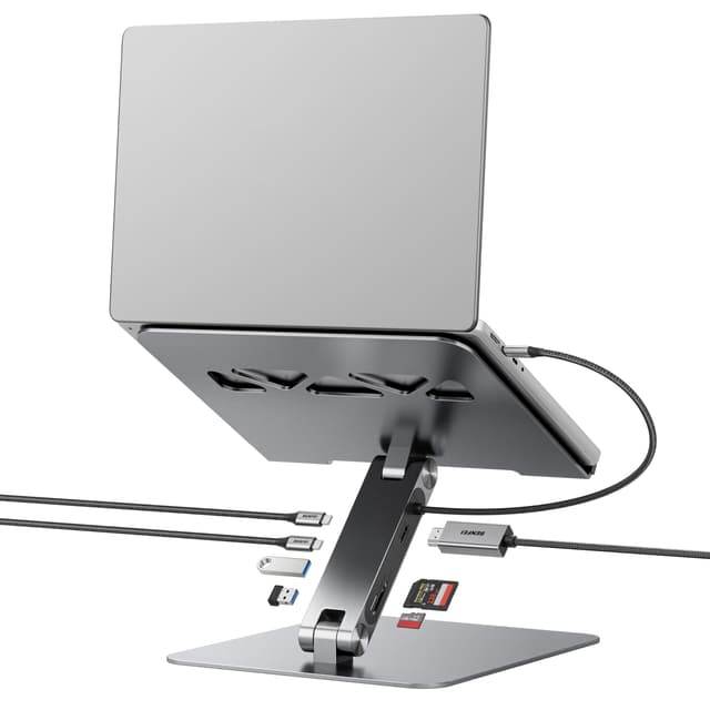 BENFEI Laptop Ständer mit 7-in-1 USB C Dockingstation – HDMI (4K@60Hz), 1×SD& 1×Micro SD Kartenleser, 100W Power Delivery, 10Gbps (1×USB-C & 2×USB-A 3.2) – Für MacBook Pro/Air iPad Pro XPS & ThinkPad