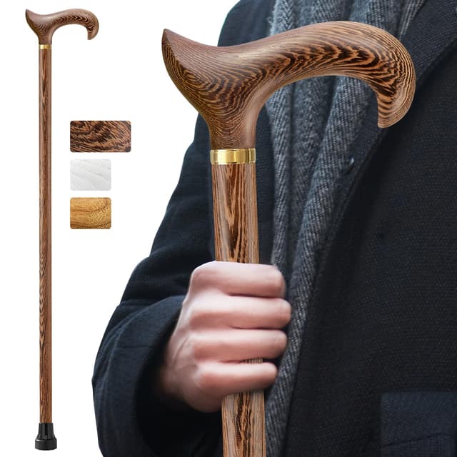 ispuoocti Handgefertigter Gehstock Holz Damen und Herren, mit 226 kg Belastbarkeit Gehstöcke Für Senioren,Ergonomische Derby-High-End-Gehstöcke aus Natürlichem Massivholz,Geeignet Für Geschenke Wengé-braun