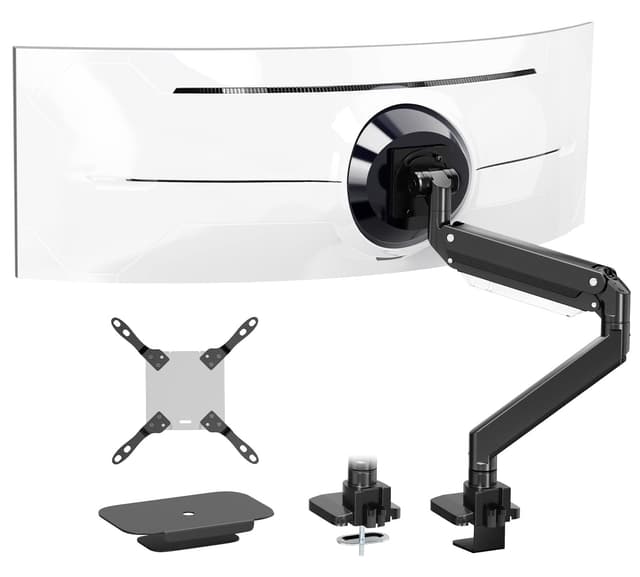 PUTORSEN 17-57 Zoll Monitor Halterung 1 Monitor, für Fernseher & Monitor bis 27 kg, Premium Aluminium Monitor Tischhalterung mit Gasfeder, Verstärkungsplatte, VESA Max bis 200x200 Schwarz