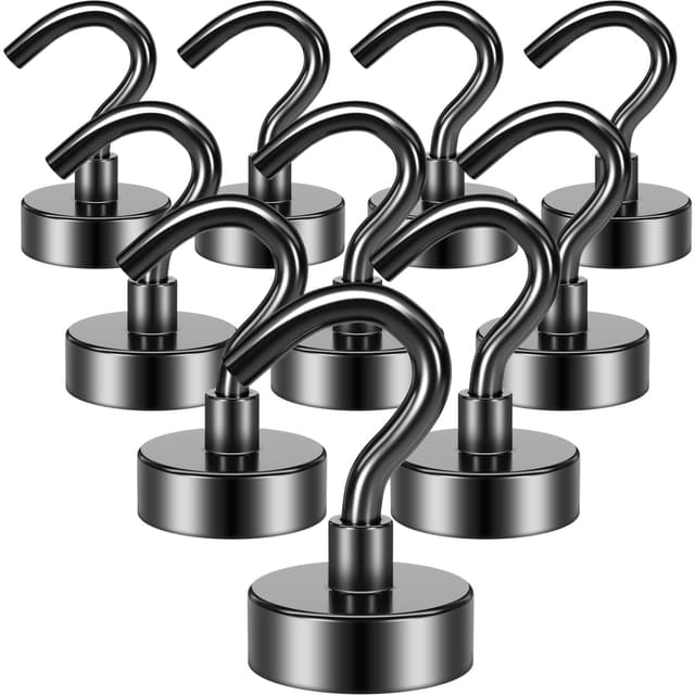 Grtard Magnethaken, 10 Stück 25Lb+ Ziehen Schwarz Starke Magnete Neodym Magnete Haken, Magnet mit Haken, Magnethaken Extra Stark für Decke, Bad, Handtuch, Küche, Büro und Garage Schwarz 10 Pack