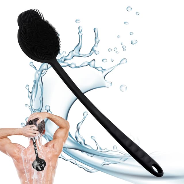 Silikon RüCkenschrubber FüR Die Dusche, Silikon KöRperschrubber Mit Langem Griff, RüCkenschrubber, Abgestorbene Haut entfernen Und Massage KöNnen Mehr Schaum Erzeugen Carbon Black