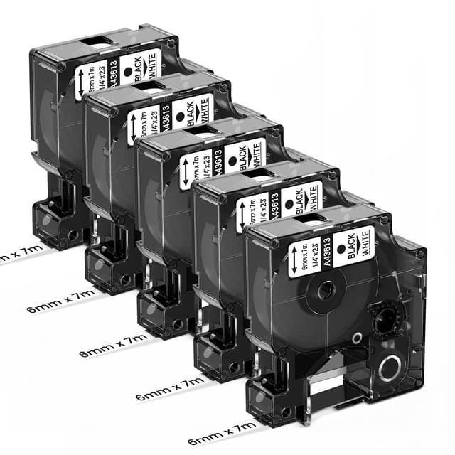 Upwinning 43613 Etikettenband 6mm x 7m Kompatible mit Dymo D1 6mm Etikettenband s0720780 schwarz auf weiß, Kompatibel für Dymo LabelManager 160 210D 280 360D 420P 640CB Beschriftungsgerät, 5 Stück 6mm x 7m 5