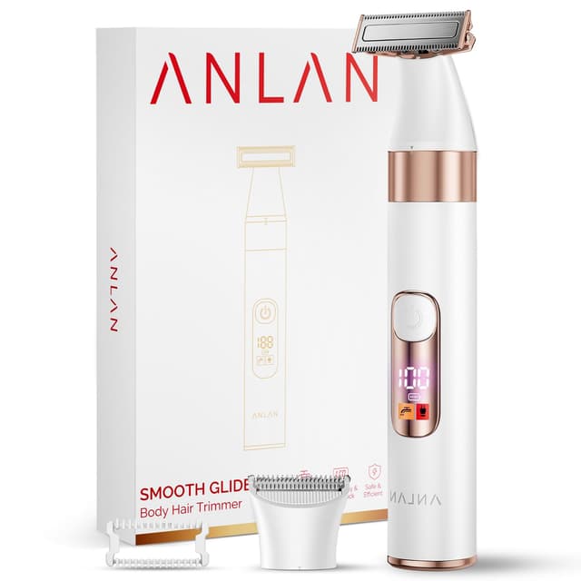 Intimrasierer für Frauen, ANLAN 2-in-1 Elektrischer Rasierer Damen Intimbereich Nass-Trockenrasierer IPX6 wasserdichter Damenrasierer Elektrisch für Bikinizone Achseln Beine, 90 Min. Akku, Typ-C Extra Groß