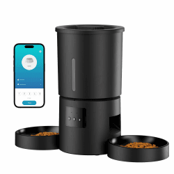 Futterautomat Katze 2 Näpfe mit APP: 5L Automatischer Futterspender mit 2.4G WiFi Timer für Trockenfutter - AONBOY Doppelnapf Design für Mehrkatzenhaushalte & Hunde - Schwarz