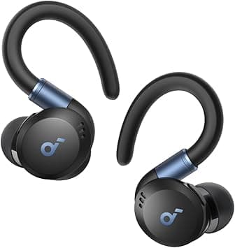 soundcore von Anker Sport X20, kabellose Workout Kopfhörer, drehbare und ausziehbare Ohrhaken, Geräuschunterdrückung, tiefer Bass, IP68 wasserdicht, schweißfest, staubdicht, 48h Play, Sport Kopfhörer Schwarz