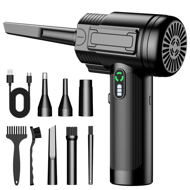 Kabellose Elektrische Staubgebläse Akku, 3-Stufen 100000U/min Druckluftgebläse, USB-C Wiederaufladbarer Compressed Air Duster mit LED-Beleuchtung, 2000mAh Akku für PC, Auto, Tastatur, Bürogeräte