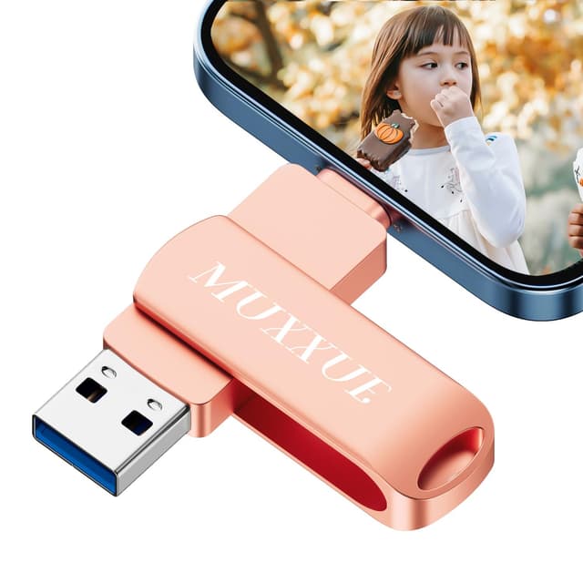 256GB 3 in 1 Speicherstick Phone USB Stick, MUXXUE USB Stick für Phone,pad, Android, PC,Kopieren Sie Fotos und Videos, ohne eine App herunterzuladen 256GB Rosa-M34