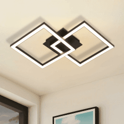 Homefire Deckenlampe LED Deckenleuchte Küche: 24W Küchenlampe Schwarz Wohnzimmerlampe Modern Design Flurlampe Warmweiß Flur Schlafzimmerlampe Eckig Deckenbeleuchtung für Wohnzimmer Schlafzimmer 1ER-47CM-3000K Schwarz