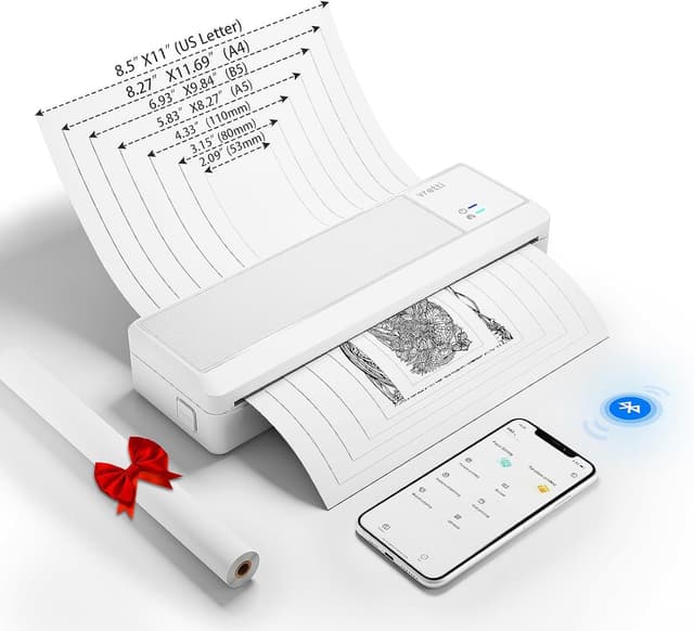 vretti P83 Mobiler Drucker a4 für unterwegs,304 DPI Drucker ohne,Thermodrucker A4 kompatibel mit Android und iOS, A4 Thermopapier für Zuhause,Büro,Foto 300DPI