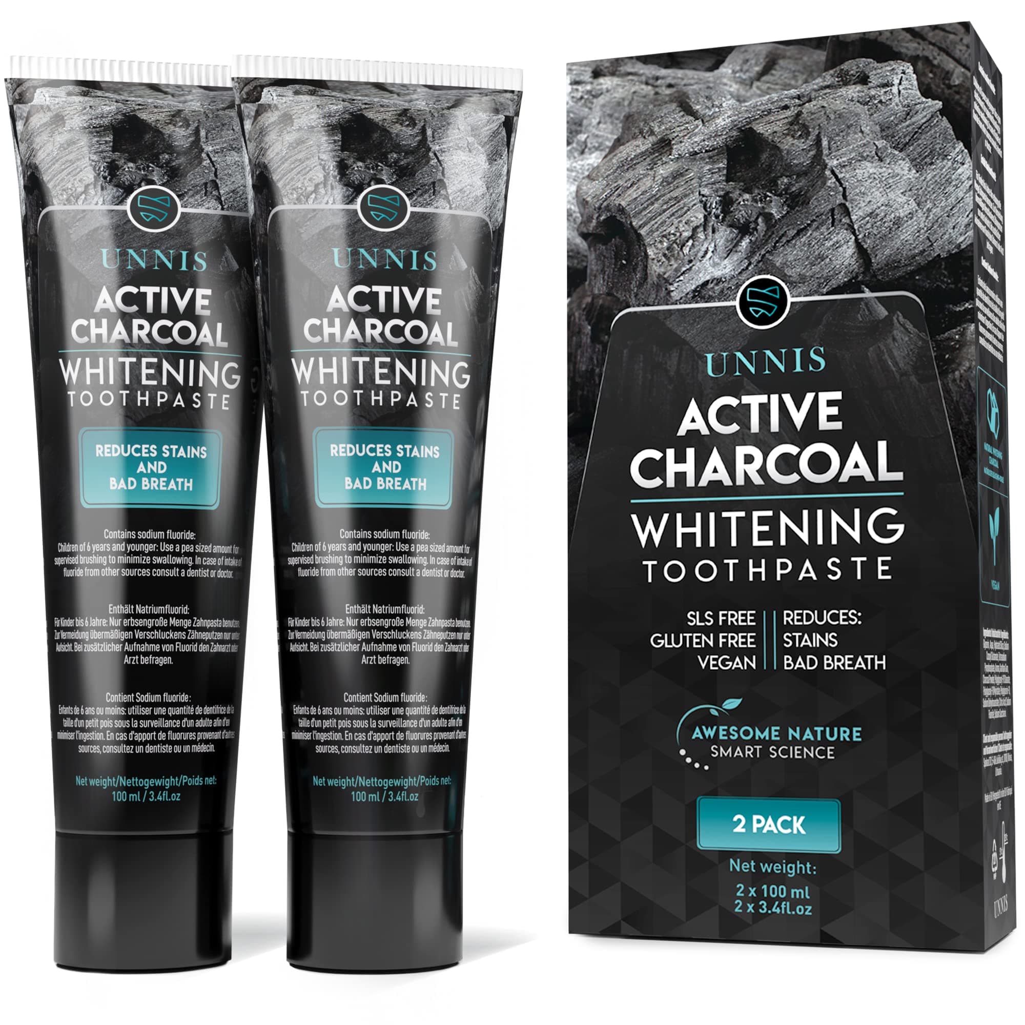 Activated Charcoal Teeth Whitening Toothpaste 2 Pack Active Natural Teeth Whitening Toothpastes Stain Removal Tooth Whitener Kit for White Teeth Safe Plaque Remover Toothpaste New