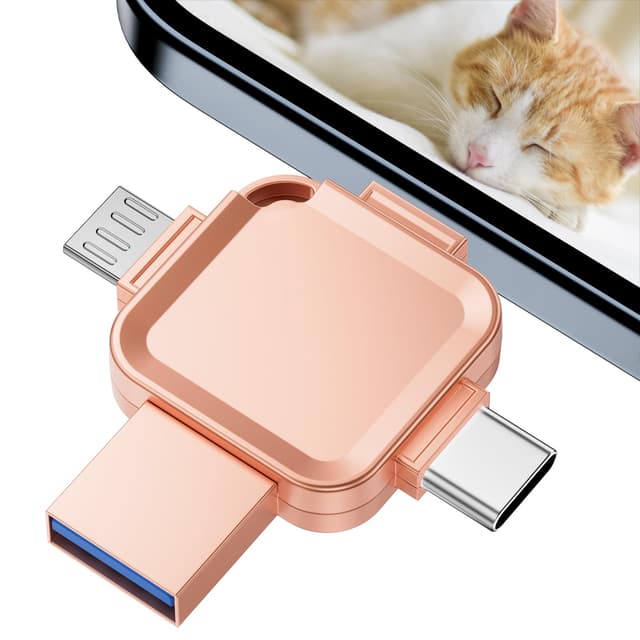 【NO APP】 Yueflue 4-in-1 USB Stick 128GB, lphone Speicherstick für i0S /pad/OTG Android/PC. Ganzmetall-Kreuz USB Stick für lphone Wird Verwendet, Speicherplatz auf dem Telefon Freizugeben.(Rosa) 128GB Rosa
