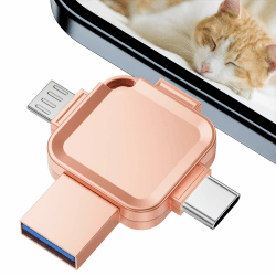 【NO APP】 Yueflue 4-in-1 USB Stick 128GB, lphone Speicherstick für i0S /pad/OTG Android/PC. Ganzmetall-Kreuz USB Stick für lphone Wird Verwendet, Speicherplatz auf dem Telefon Freizugeben.(Rosa) 128GB Rosa