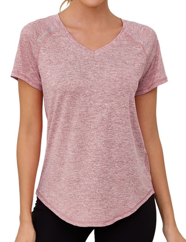 Gyabnw Damen Sport Fitness T-Shirt Kurzarm V-Ausschnitt Atmungsaktiv Funktionsshirt Leichtes Sport Oberteile Damen Top Für Fitness