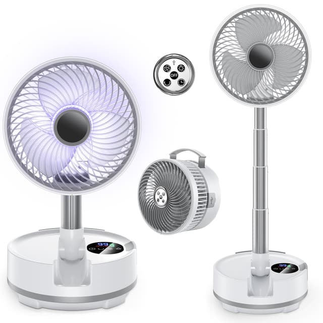 8" Ventilator Oszillierend Standventilator mit Fernbedienung 20000 mAh,LED Leuchten,Akku Batterie Ventilator Leise USB Tragbarer Tischventilator Floor Fan für Camping Reisen Hause Schlafzimmer (Weiß)