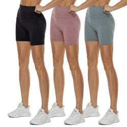 TNNZEET 3er Pack Radlerhose Damen High Waist Sommer Shorts Blickdicht Kurze Sporthose Leggings Hotpants Unter Kleider für Sport Yoga Hellgrau/Hautfarbe/Schwarz S-M