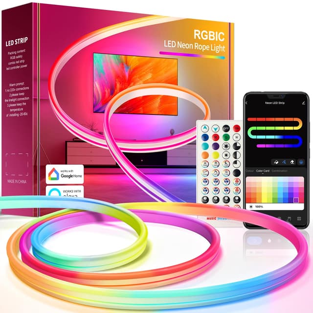 Nixtrve Neon LED Strip 3m, RGB-IC Neon LED Streifen mit App-Steuerung, DIY Shape Design, Funktioniert mit Alexa, Segmentcontrol, Musik-Sync, LED Neon für Wohnzimmer, Schlafzimmer, Wand Deko Mehrfarbig 3m