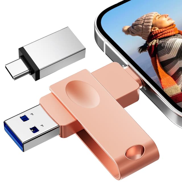 【Keine APP】 USB Stick 128GB, Nanopell 3 in 1 USB Stick für Handy Speicherstick Verwendet, um Zusätzliche Telefon-Speicher zu Erweitern. Photostick für i0S/Android/PC. Mit separatem Typ C Adapter. 128GB Rosa