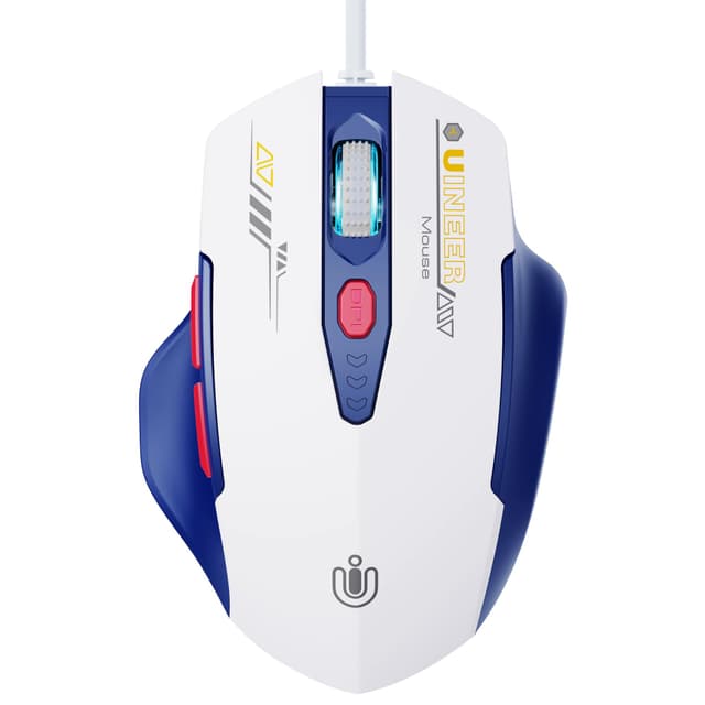 Uineer Maus Mit Kabel, ergonomisches Design, bis zu 7200 DPI einstellbar mit 6 Tasten, Computer Maus PC Laptop Computer,Plug & Play,Blau und Weiß