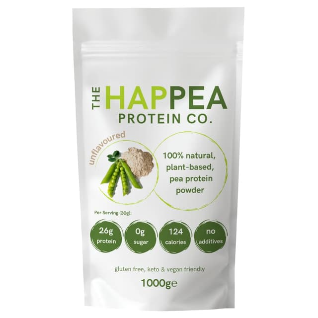 HAPPEA 1 kg Hochwertiges Vegan Erbsenprotein Pulver - 85% Protein - Veganes Proteinpulver, Geschmacksneutral, Ohne Zucker, Ideal für Muskelaufbau & Diät, Hoch Löslich, 100% GVO-frei Geschmacksneutral 1 KG