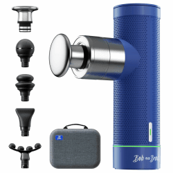 BOB AND BRAD A7 Mini Massagepistole – Tragbare Tiefenmassagegerät mit 11MM Amplitude, Metallmassageköpfen, USB C Schnellladung, Perfekt für Muskelentspannung und Schmerzlinderung, Blau A7(Standard-Set)