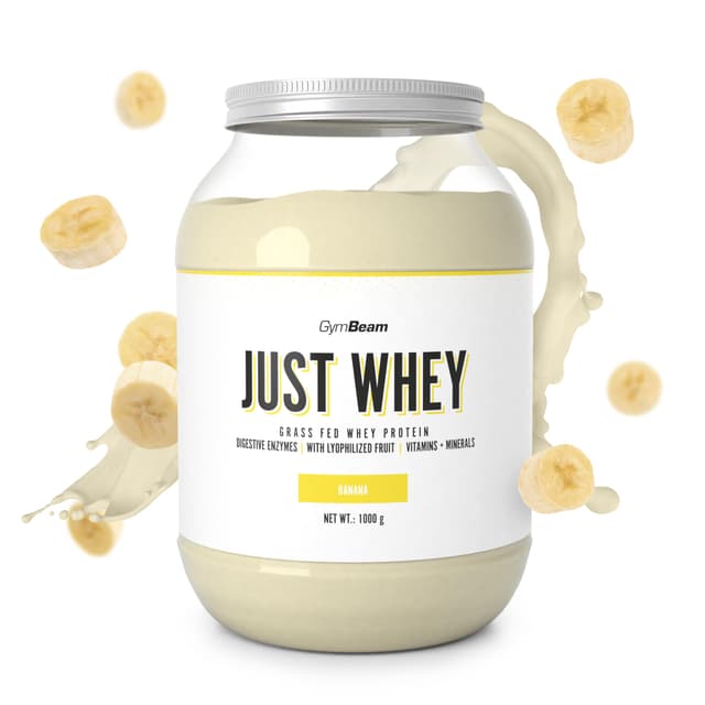 Just Whey Protein Pulver – aus Weide-Kuhmilch, mit DigeZyme® für bessere Verdauung, Mehrkomponenten Eiweißpulver mit essentiellen Aminosäuren & BCAAs – GymBeam (1000 g, Banana) Banane 1000 g