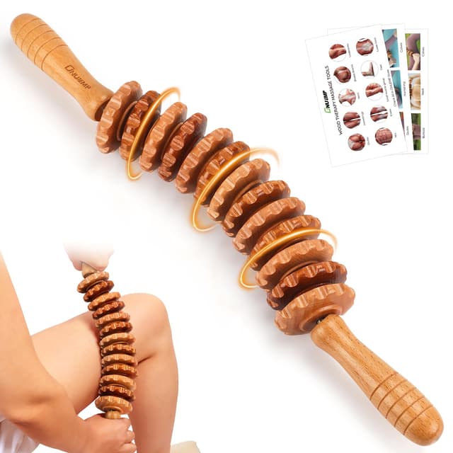 Neues Design Faszienrolle Holz Massagegerät, Faszienstab Roller Wood, Massageroller Mit Griff, Massage Holz Anti Cellulite Massagegerät, für Maderotherapie und Lymphdrainage 42.2cm 350g Buche