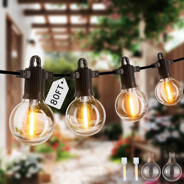 ZOTOYI 80FT/24M Lichterkette Außen IP65 Wasserdicht mit 35+2 Bruchsicheren Kunststofflampen für Innen&Außen LED Lichterkette Außen für Garten, Camping Bar 2700K Warmweiß