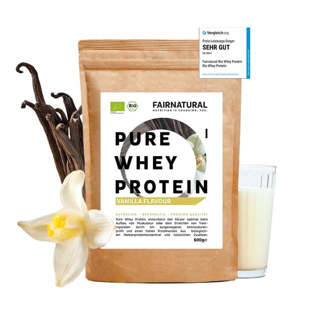 BIO WHEY Protein-Pulver Vanille ohne Chemie [Regional aus Deutschland] - Hochwertige Bio Eiweiß-Shakes » 100% NATÜRLICH « 600g Bio Eiweiß-Pulver aus Premium Molkenprotein-Pulver ohne Soja