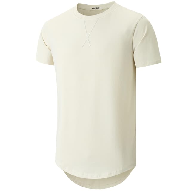 VEIISAR Herren Dickes Rundhalsmantel T-Shirt mit Herren 100 Baumwolle Heavy Duty Preshrunk Longline Shirt X363 Beige 3XL