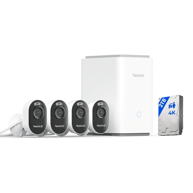 Reolink Home Hub Pro mit 4× Lumus Pro, 4K Wi-Fi 6 All-in-One Sicherheitssystem mit 2TB HDD, Max. 16TB Speicher, Spotlight Nachtsicht, Dual-Band Wi-Fi, Smart-Erkennung, Anti-Diebstahl Verschlüsselung