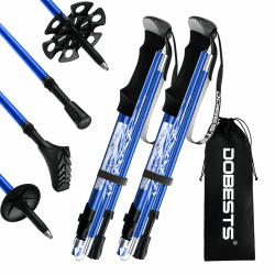 DOBESTS Wanderstöcke, Nordic Walking Stöcke Aluminium, mit extra Gummipuffer und Tragebeutel, Faltbare Leichte Trekkingstöcke für Damen und Herren, Wanderstock Verstellbar 110cm-130cm