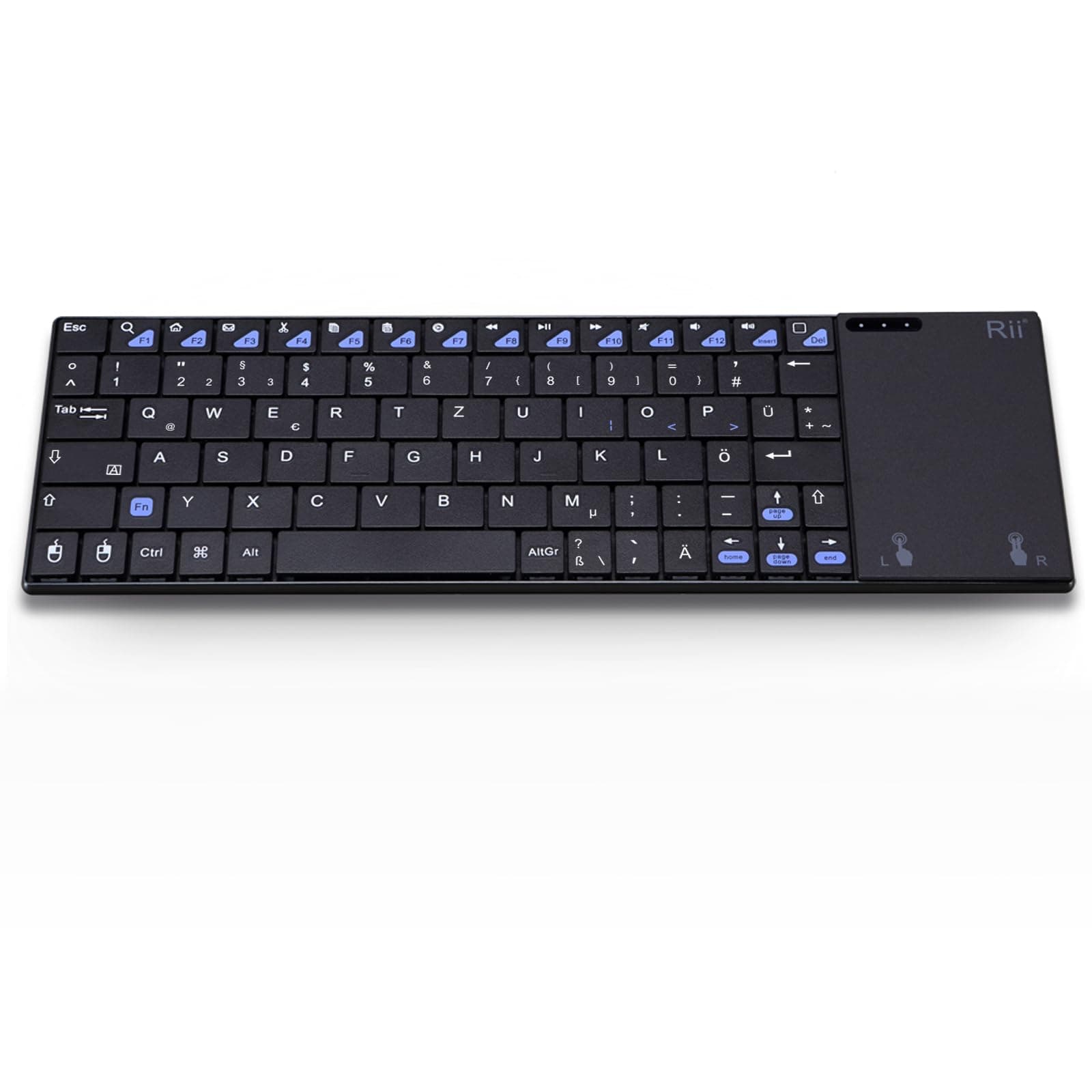 Rii Kabellose Tastatur mit Touchpad Büro, Tastatur Kabellos Office, 2,4GHz Wireless Keyboard Geschenke, Funktastatur mit Touchpad, PC Keyboard Kabellos für Laptops/Desktops/Smart-TVs, Wiederaufladbare