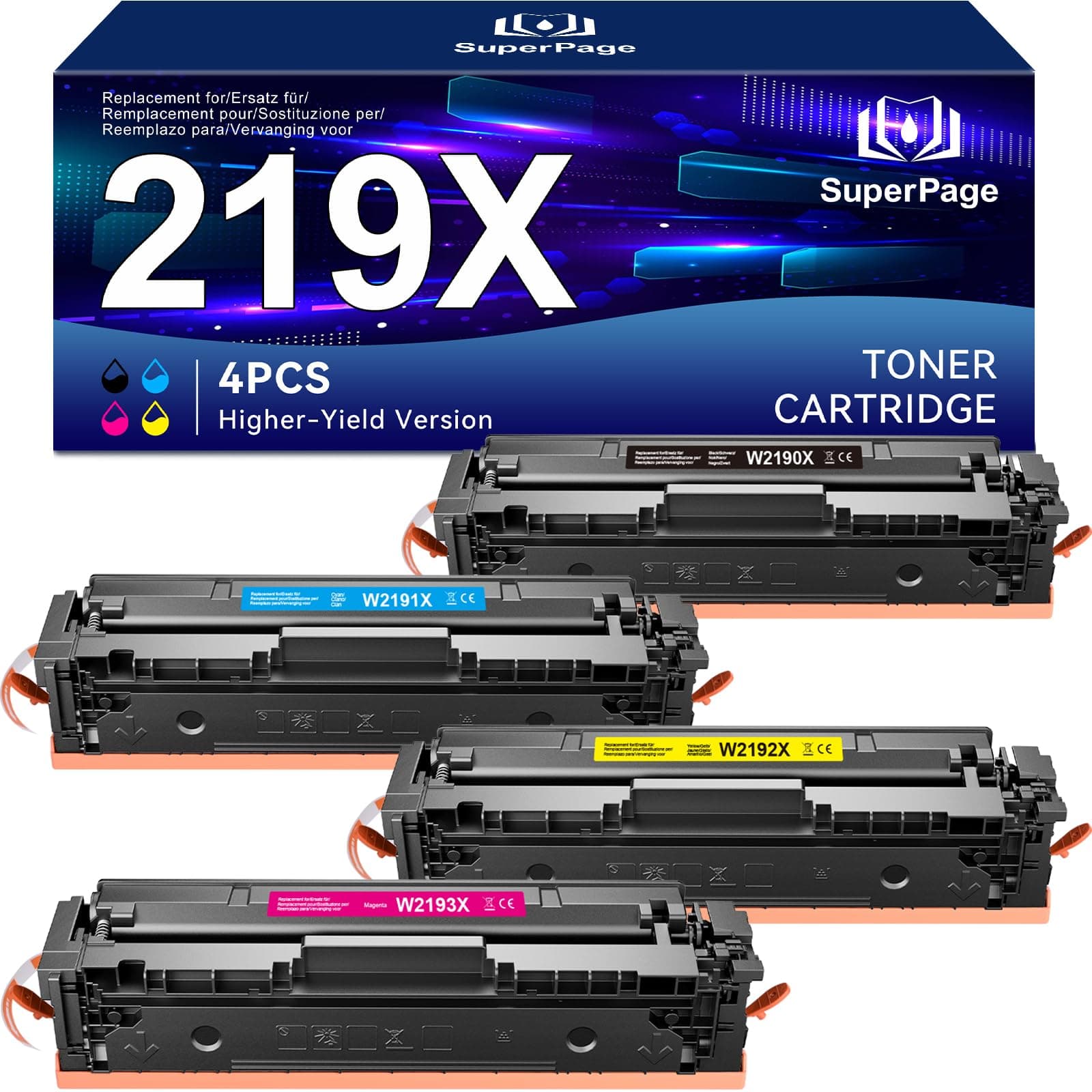 219X Toner Kompatibel für HP Color Laserjet Pro MFP 3302FDWG 3302SDWG 3302FDN 3302FDW 3302SDW 3202DW 3302FDNG 3202DN für HP 219X 219 W2190X Schwarz Cyan Magenta Gelb (4 Pack) 219X Schwarz/Cyan/Gelb/Magenta