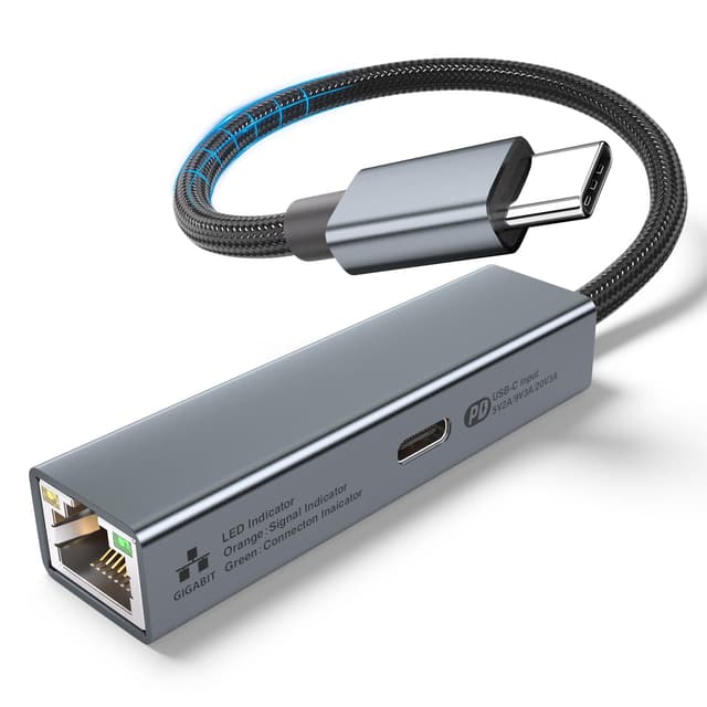 USB C auf Ethernet Adapter 60W PD - USB C LAN Adapter 1Gbps Gigabit(Thunderbolt 3/4) auf RJ45 Netzwerkadapter Kompatibel für Laptop, MacBook Pro/Air, Dell XPS, Chromebook, Surface Book