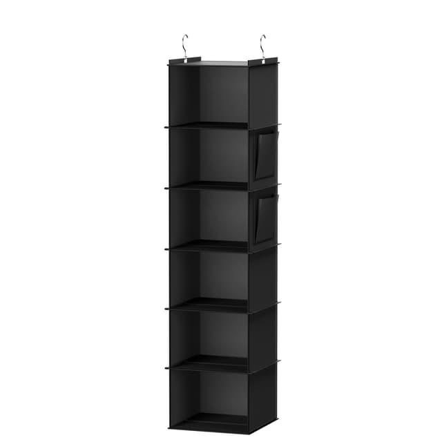 YOUDENOVA Hängeregal Schrankorganizer Stabiler 6 Fächern Kleiderschrank Organizer Ordnungssystem Hängeaufbewahrung mit MDF-Platten und Bambus-Stock verstärkt Schwarz 6 Fächer Schwarz