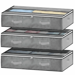 GoMaihe Unterbett Aufbewahrungsbox 3 Set Unterbettkommode Aufbewahrungstasche Unterbettbox Organizer mit Reißverschluss und Griff Faltbare Aufbewahrung für Kissen Kleidung Decken Bettdecken Grau 90L x 3