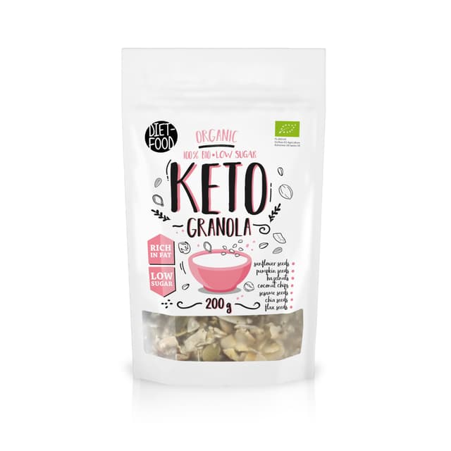 DIET-FOOD Keto Granola Proteinreich Fettreich Glutenfreies Granola Frühstück Müsli Low Carb Non-GMO Snack Ohne Zuckerzusatz 200 g 1er Pack Bio keto granola 200 g (1er Pack)