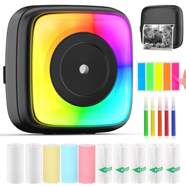 HUIJUTCHEN Mini Drucker, Wireless Bluetooth Fotodrucker Tragbarer Thermodrucker Smartphone Taschendrucker Kompatibel mit Android & iOS mit 10 Rollen Papier für Studium Notizen Fotos (Bunt)