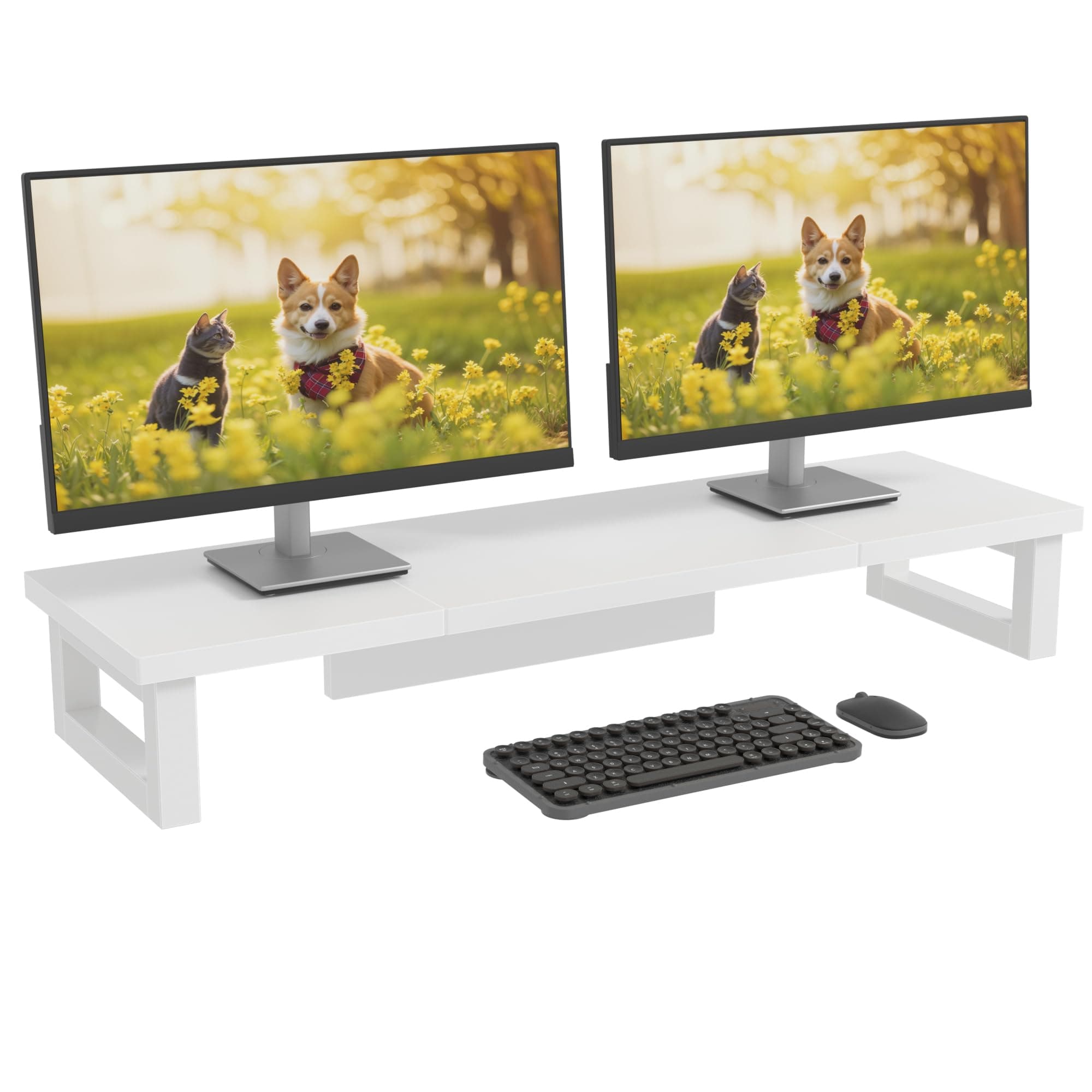 OYRREU Bildschirmerhöhung 2 Monitore, 91x26cm Monitor Erhöhung Schreibtisch Monitorständer Weiß Computer Monitor Stand, Monitor Riser TV PC Bildschirm Computer Ständer Weiß 91x26x12.5cm