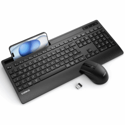Inateck Tastatur Maus Set Kabellos,Funktastatur QWERTZ in voller Größe,2,4 G/2 Bluetooth,mit Handballenauflage, KI-Function, Geräuschlos Tastatur für Mac, Windows, Laptop, PC,Smart TV,KB06006